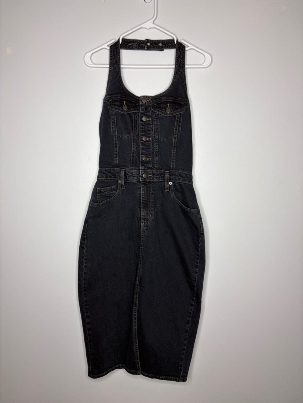Universal Thread Black Denim Halter Midi Dress - Picture 3 of 9